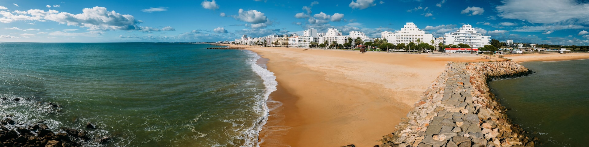 Beautiful aerial panorama of Portuguese city of Quarteira, Algarve, Portugal