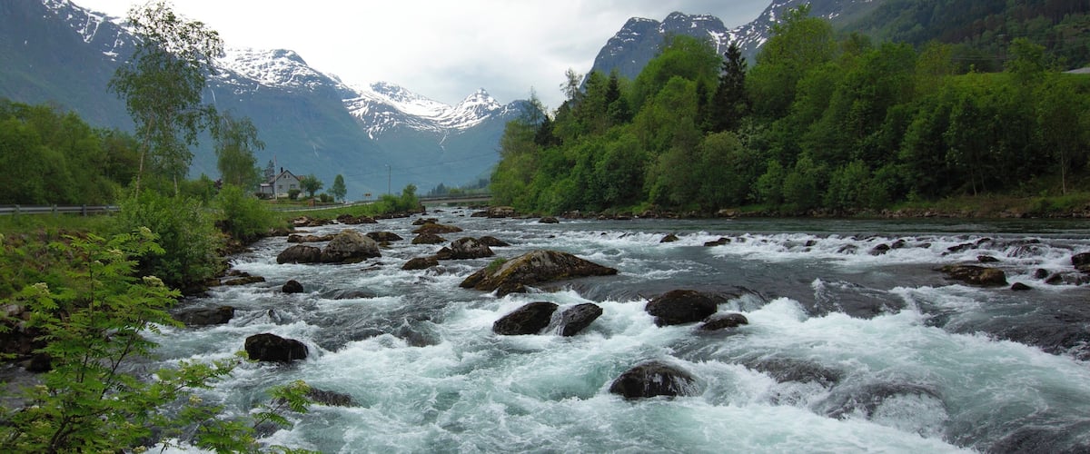 Stream flowing from the waterfall in Olden