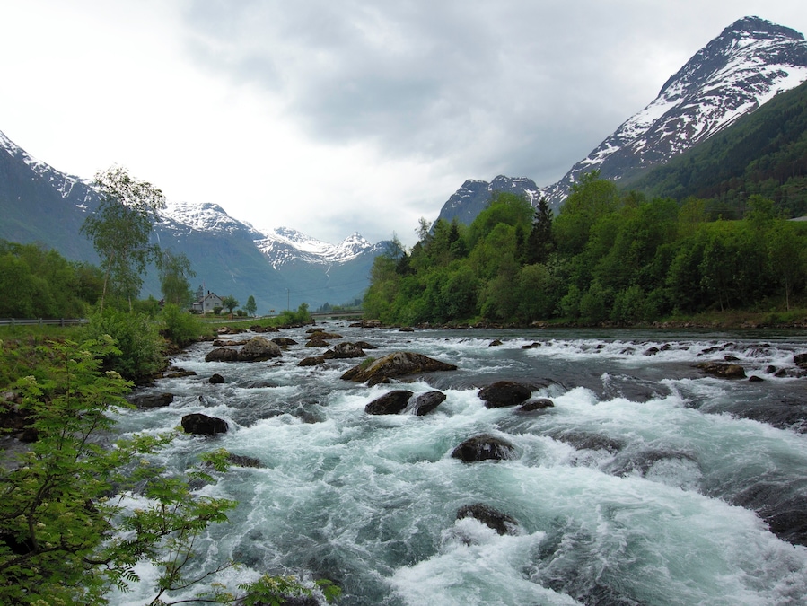 Stream flowing from the waterfall in Olden