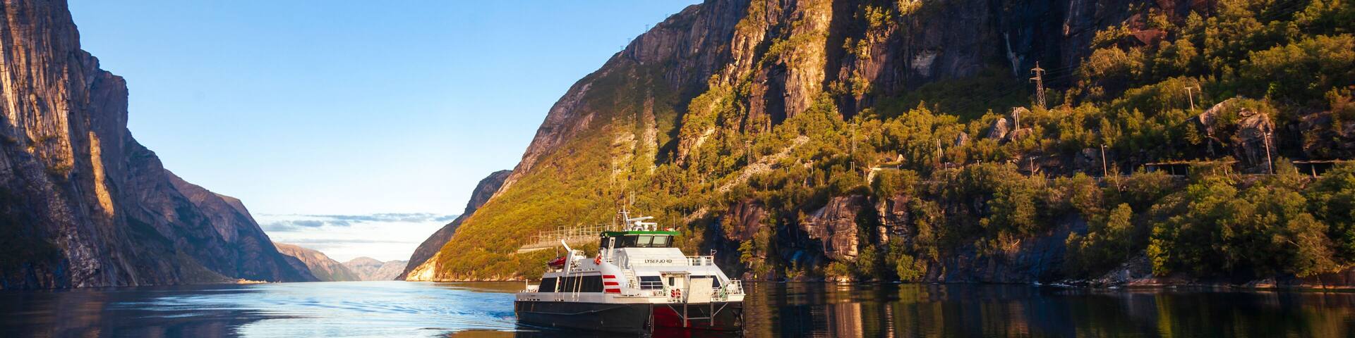 Ferry crosses Lysefjord Forsand Rogaland Norway Scandinavia