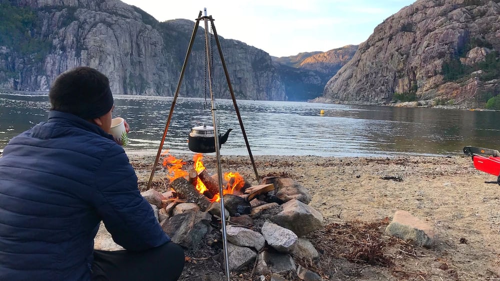 It’s refreshing to have a cup of coffee with a view of mountains and waters within fjords of Norway 🇳🇴.