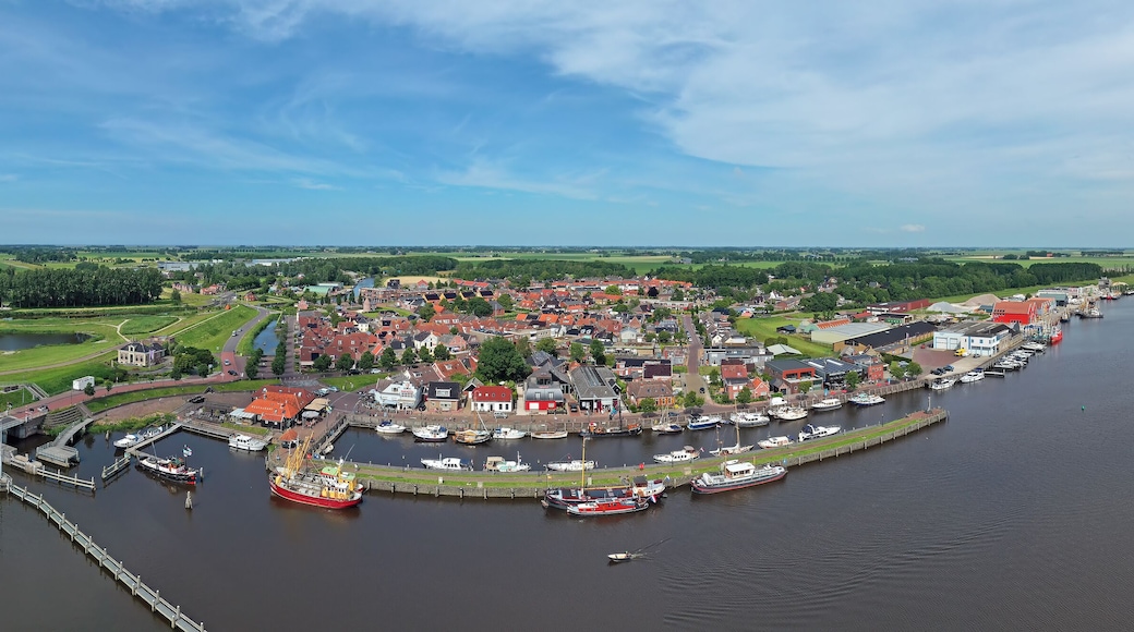 Aerial panorama from the traditional town Zoutkamp in the Netherlands