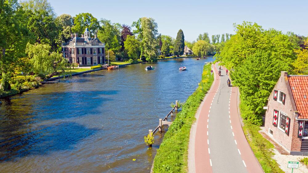 Aerial from the river Vecht in the countryside from the Netherlands