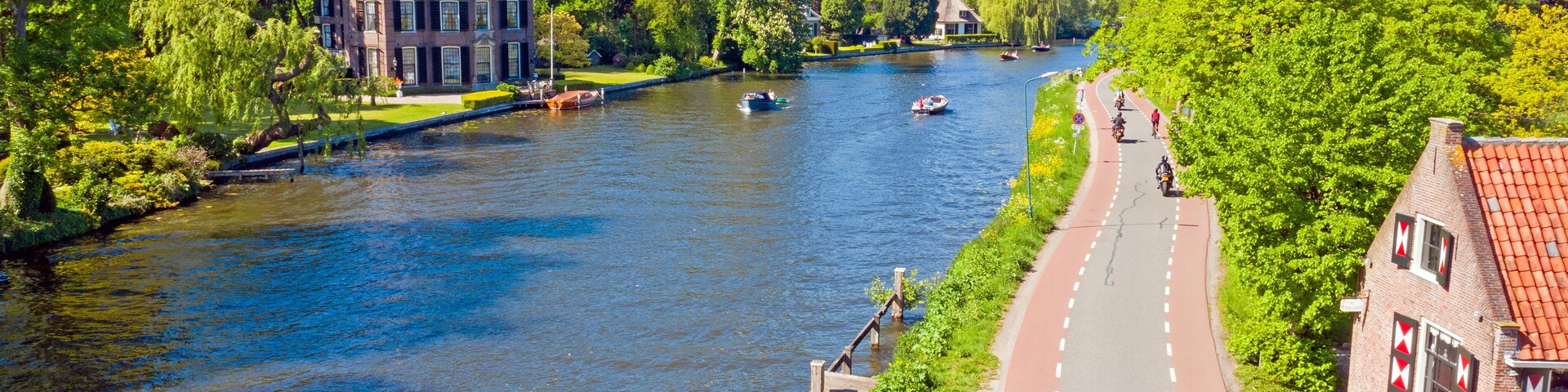 Aerial from the river Vecht in the countryside from the Netherlands