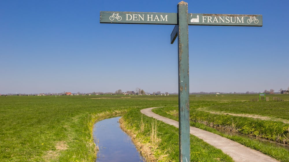 Bicycle road sign in rural Groningen province