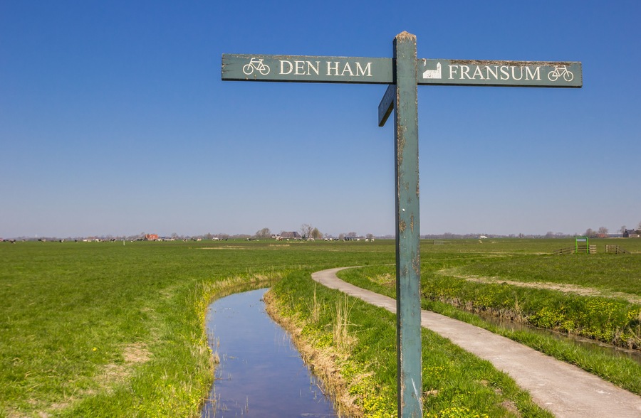 Bicycle road sign in rural Groningen province