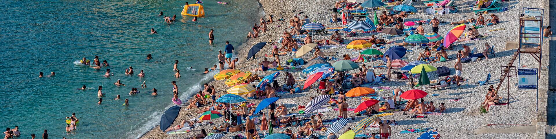Utjeha, Montenegro - July 07, 2021: Utjeha Beach on the Adriatic coast in Montenegro.