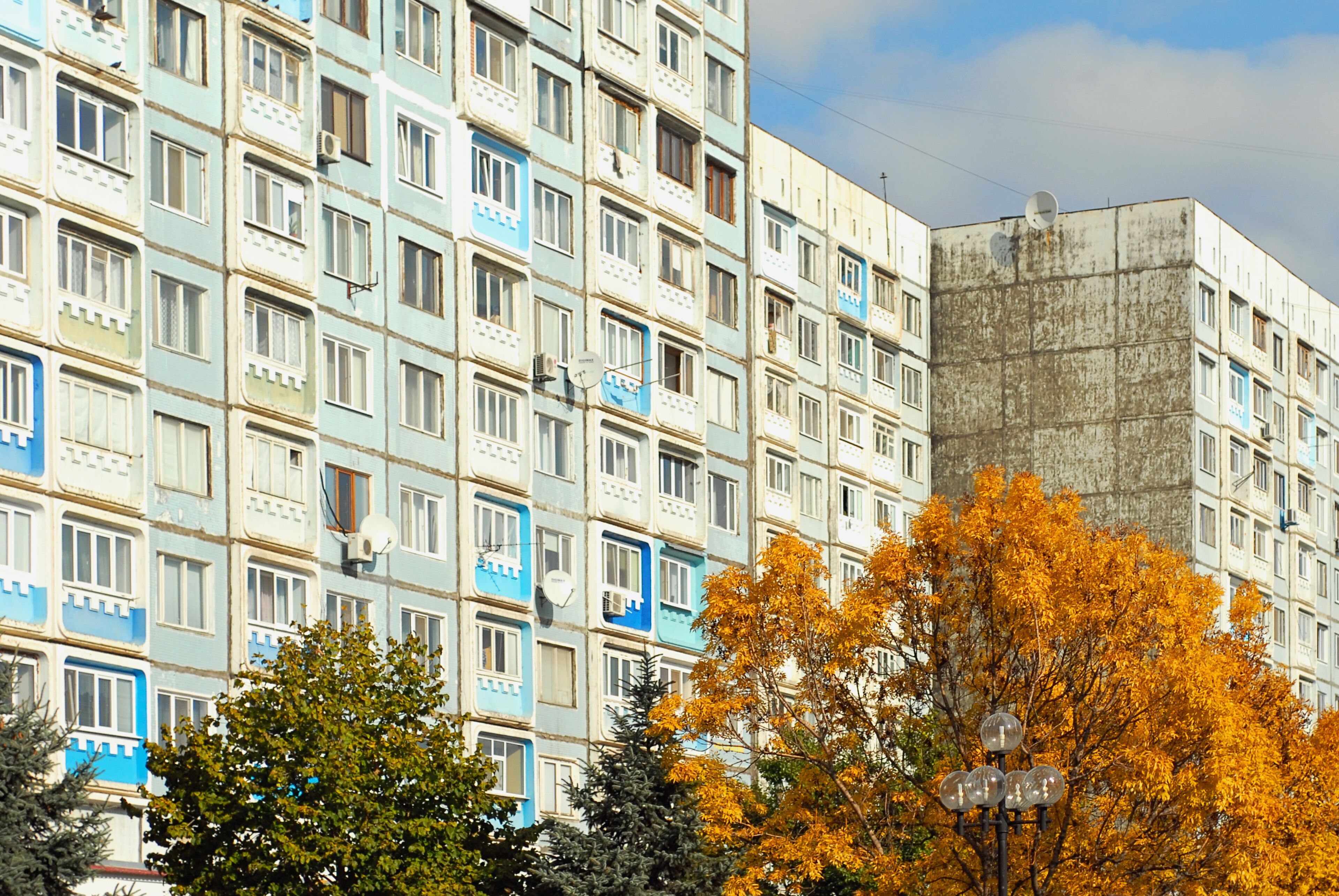 Balti, Moldova. Europe. Element of architecture. Building on the blue sky background.