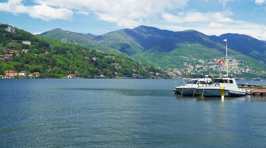 Police boats. Como lake landscape.