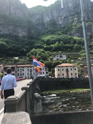 Walking over the bridge where the stage 20 oh Giro D'Italia cycled over on Saturday 27th May 2017.