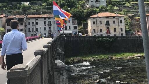 Walking over the bridge where the stage 20 oh Giro D'Italia cycled over on Saturday 27th May 2017.