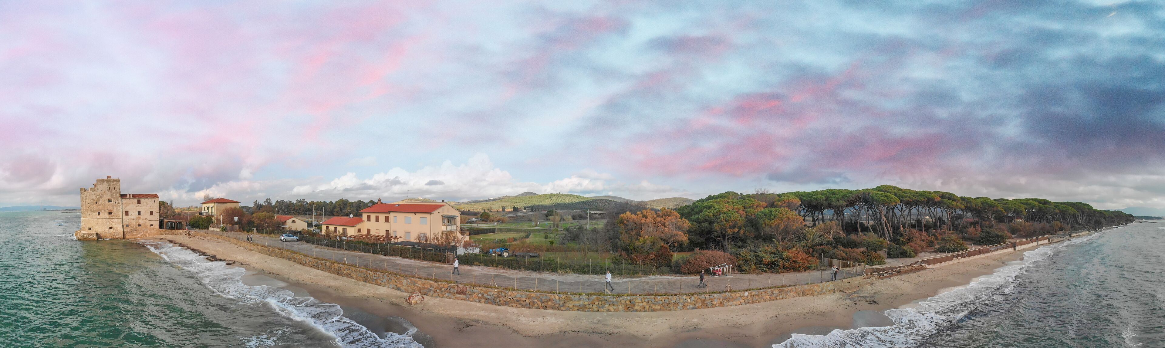 Torre Mozza, Tuscany, Italy. Aerial panoramic view in autumn after a storm