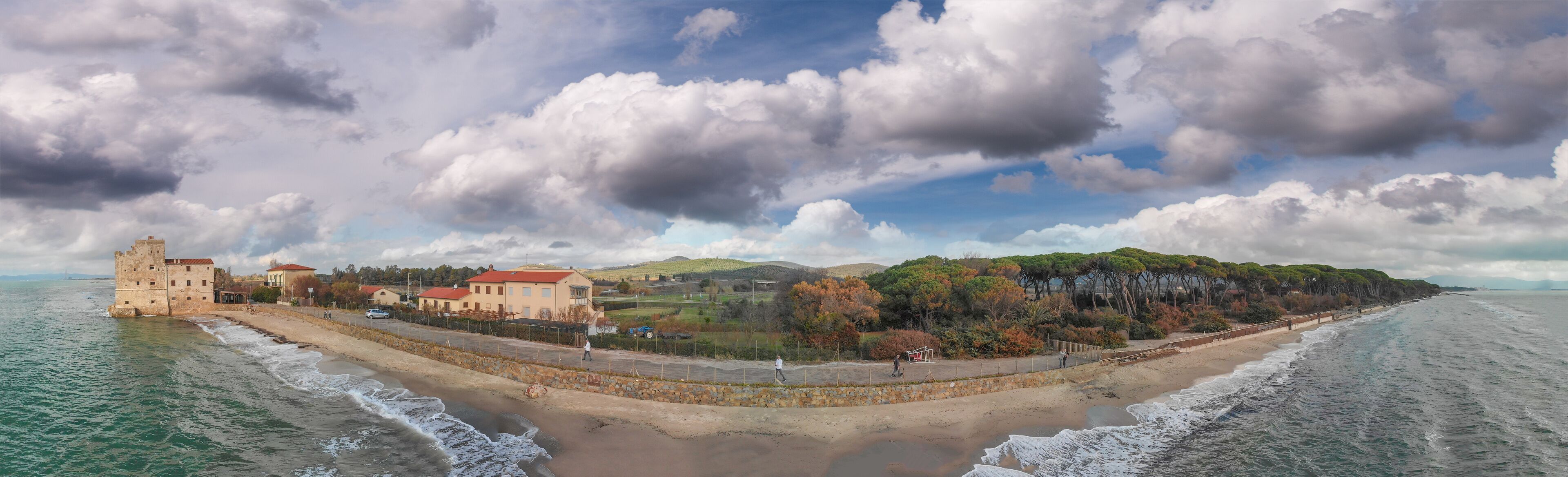 Torre Mozza, Tuscany, Italy. Aerial panoramic view in autumn after a storm