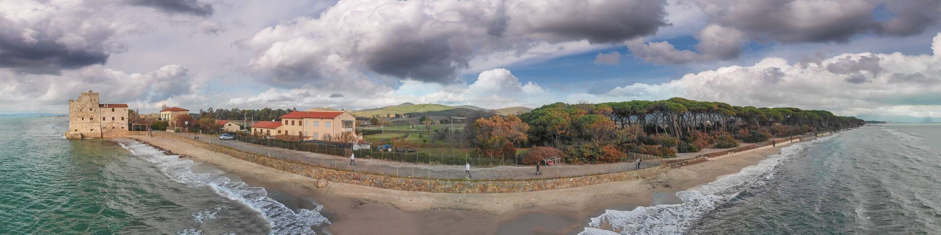 Torre Mozza, Tuscany, Italy. Aerial panoramic view in autumn after a storm