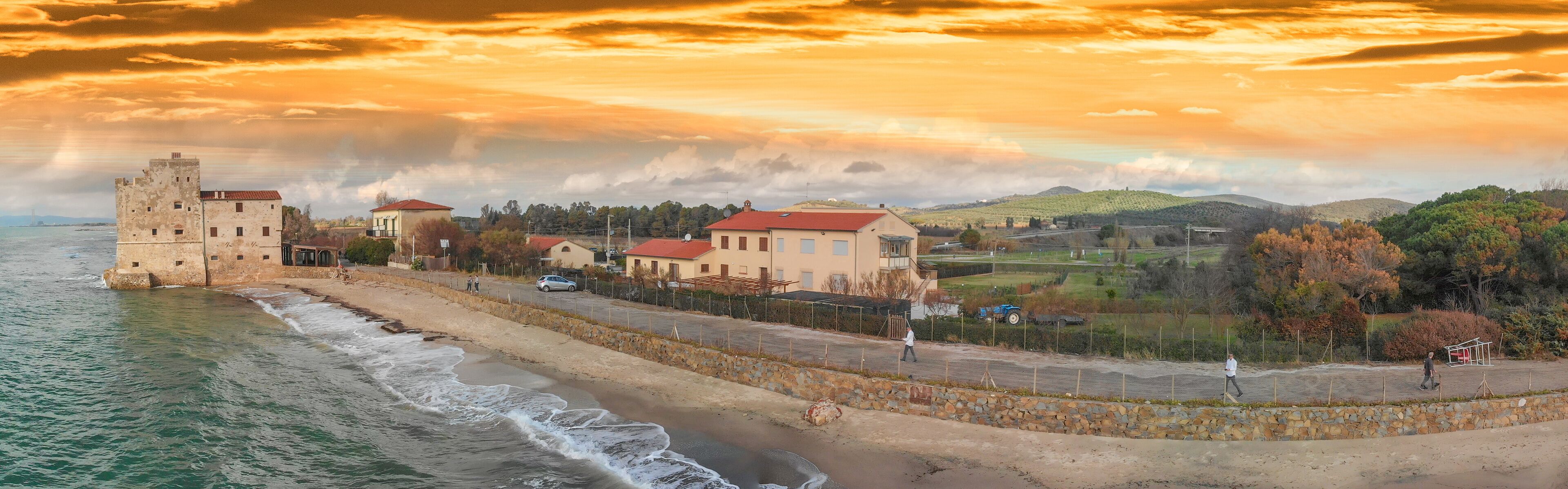 Torre Mozza, Tuscany, Italy. Aerial panoramic view in autumn after a storm