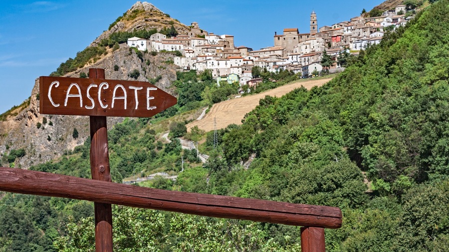 panorama of waterfalls of San Fele in Basilicata, Italy