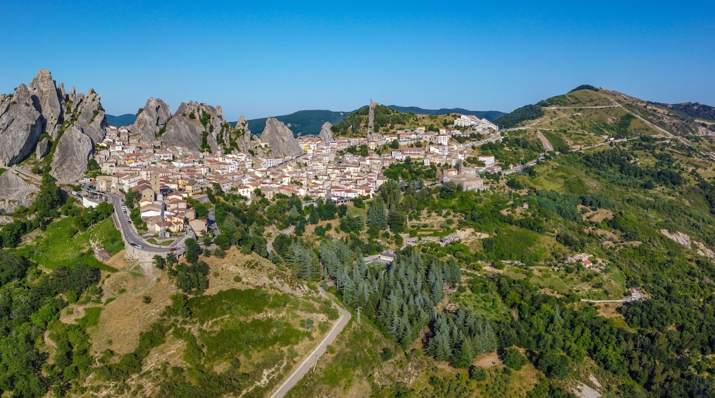 Panoramic view of Pietrapertosa rural village in Apennines Dolomiti Lucane, Potenza province Basilicata, Italy
