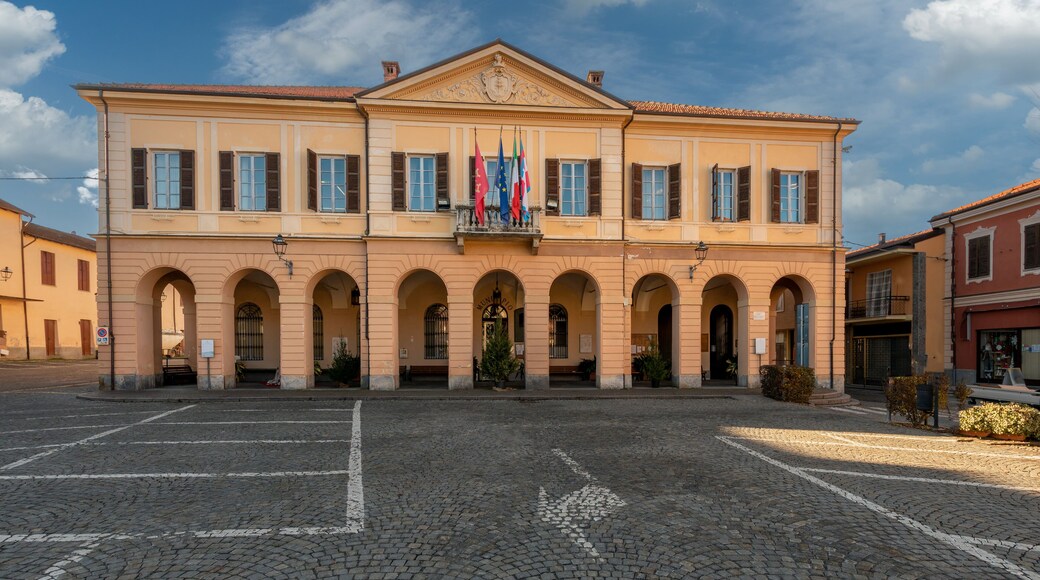 Peveragno, Cuneo, Italy - January 09, 2023: the town hall building in neoclassical style in piazza Pietro Toselli