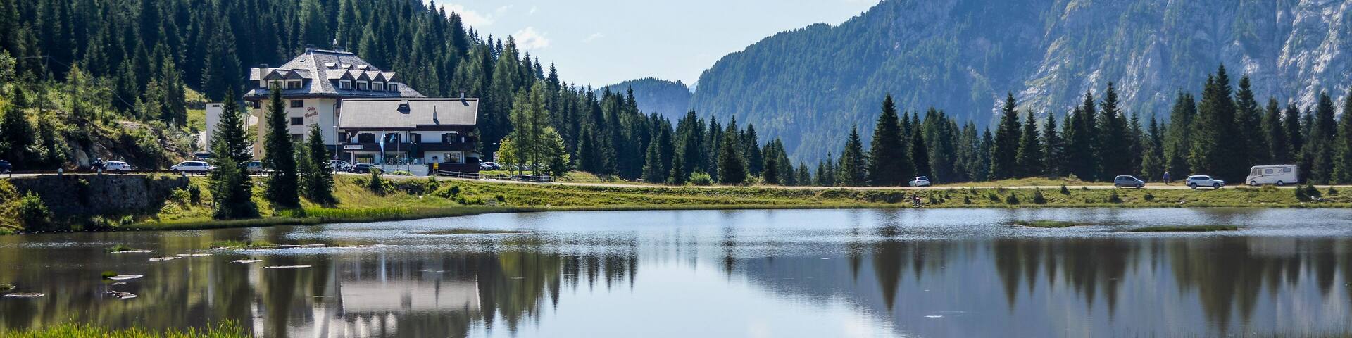 Panoramic view of the Julian Alps in summer, seen from passo Pramollo on the border between Italy and Austria. Mountain Landscape.