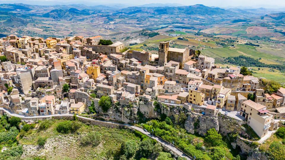 View of Calascibetta, in the Province of Enna, Sicily, Italy