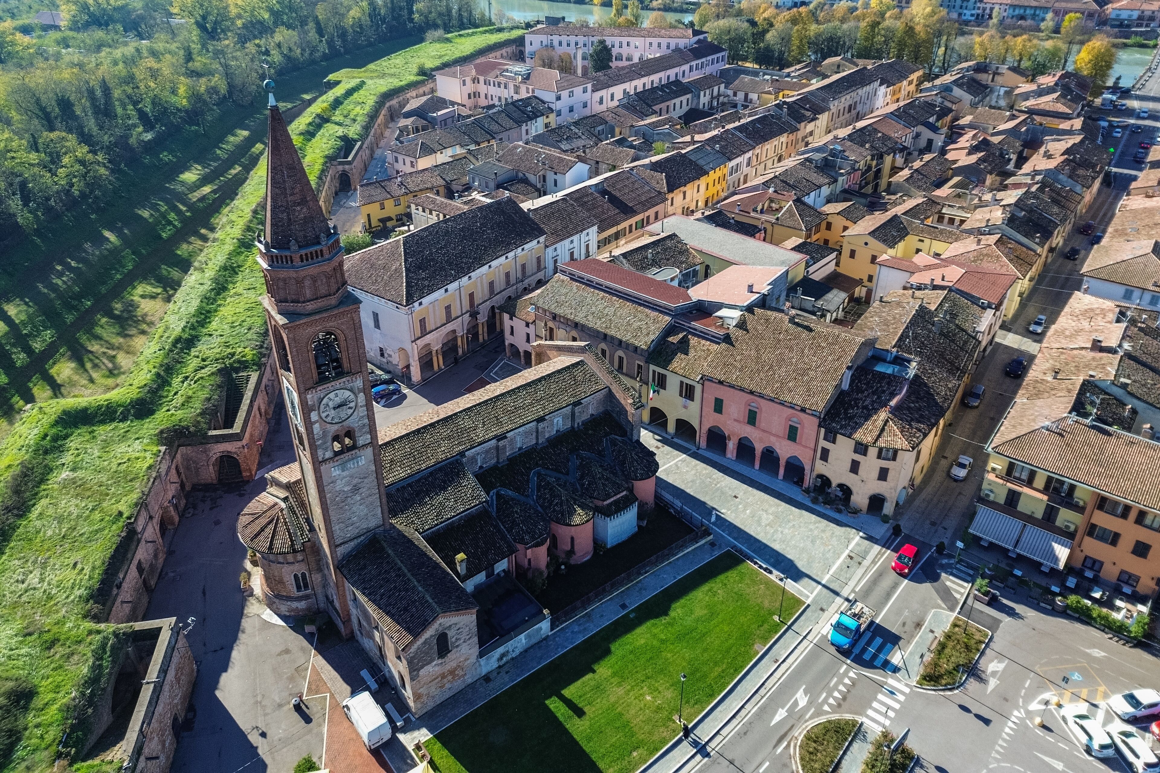 Aerial view of Pizzighettone, a picturesque small town in Lombardy region, Italy