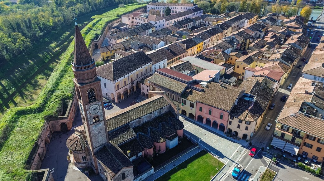 Aerial view of Pizzighettone, a picturesque small town in Lombardy region, Italy