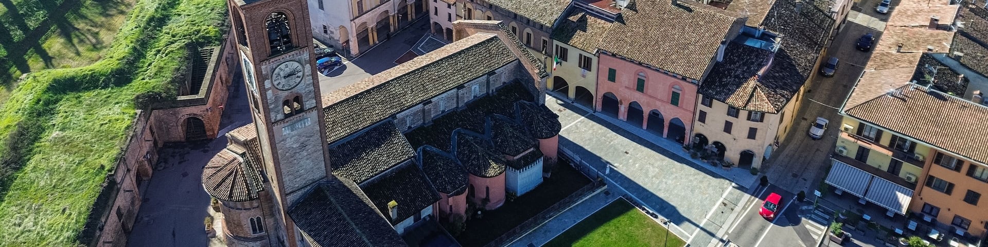 Aerial view of Pizzighettone, a picturesque small town in Lombardy region, Italy