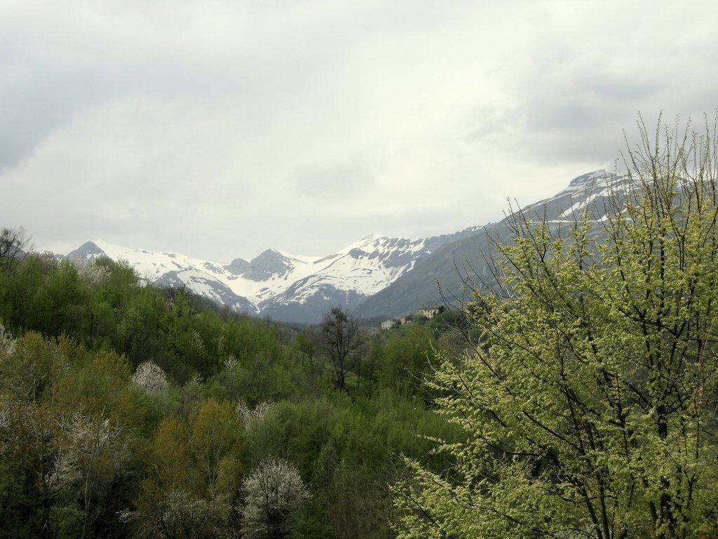 A view of Monti Sibillini (Sibillini Mountains) from Montefortino. Unfortunately the weather was bad.