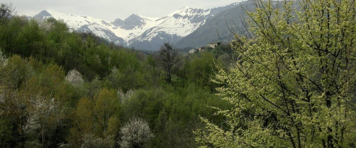 A view of Monti Sibillini (Sibillini Mountains) from Montefortino. Unfortunately the weather was bad.