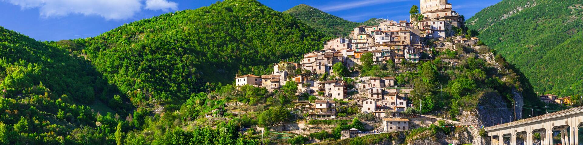 most beautiful villages of Italy - Castel di Tora, scenic Turano lake , Lazio region Rieti province