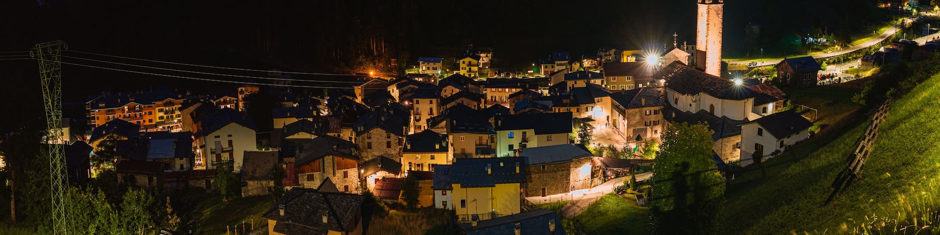 The alpine village of Gerola alta, between the Orobie alps, during a summer evening, Valtellina, Italy - July 2022.