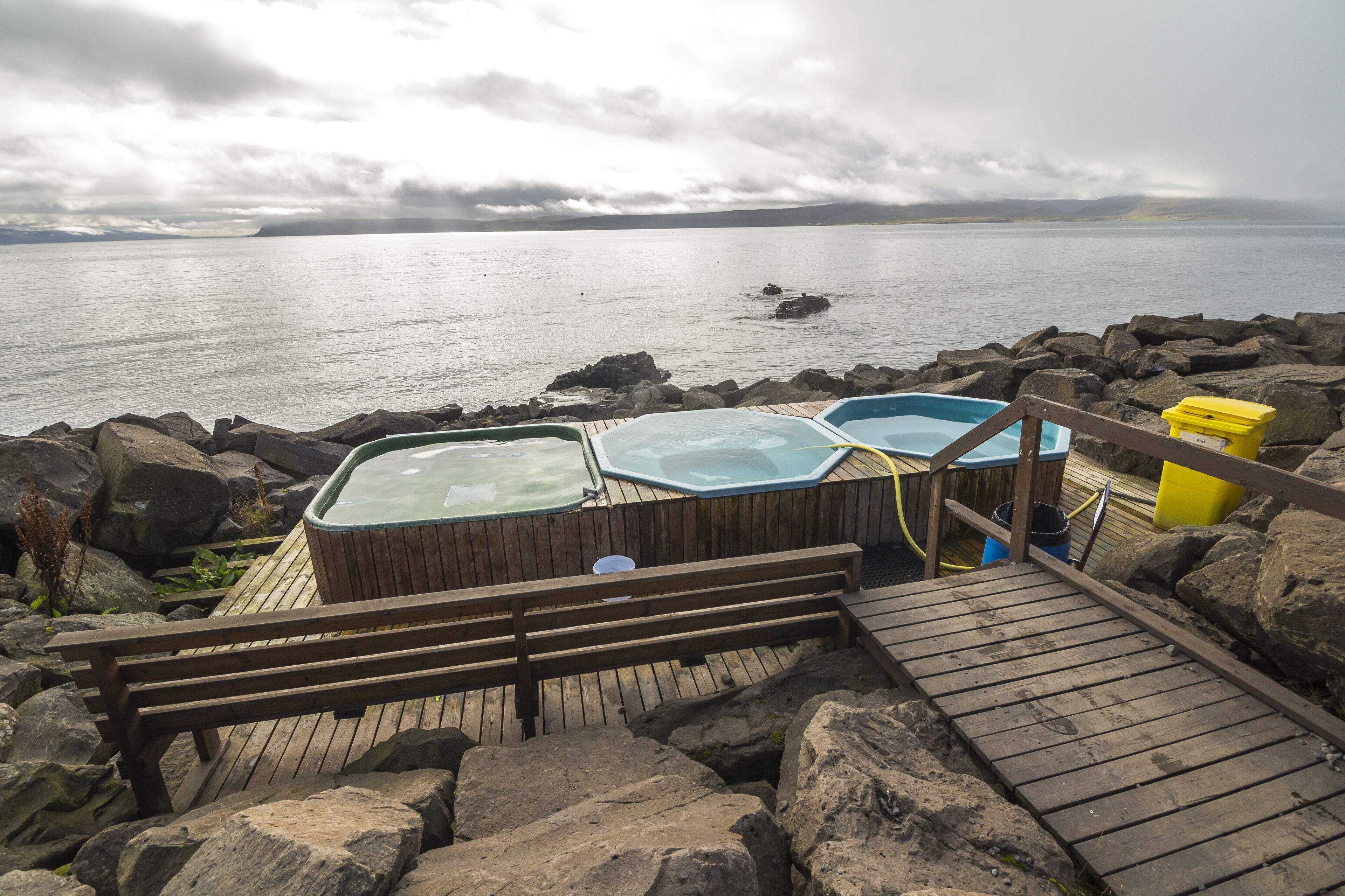 Drangsnes hot pools in westfjord region of Iceland