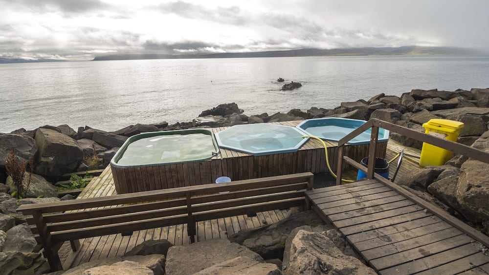 Drangsnes hot pools in westfjord region of Iceland