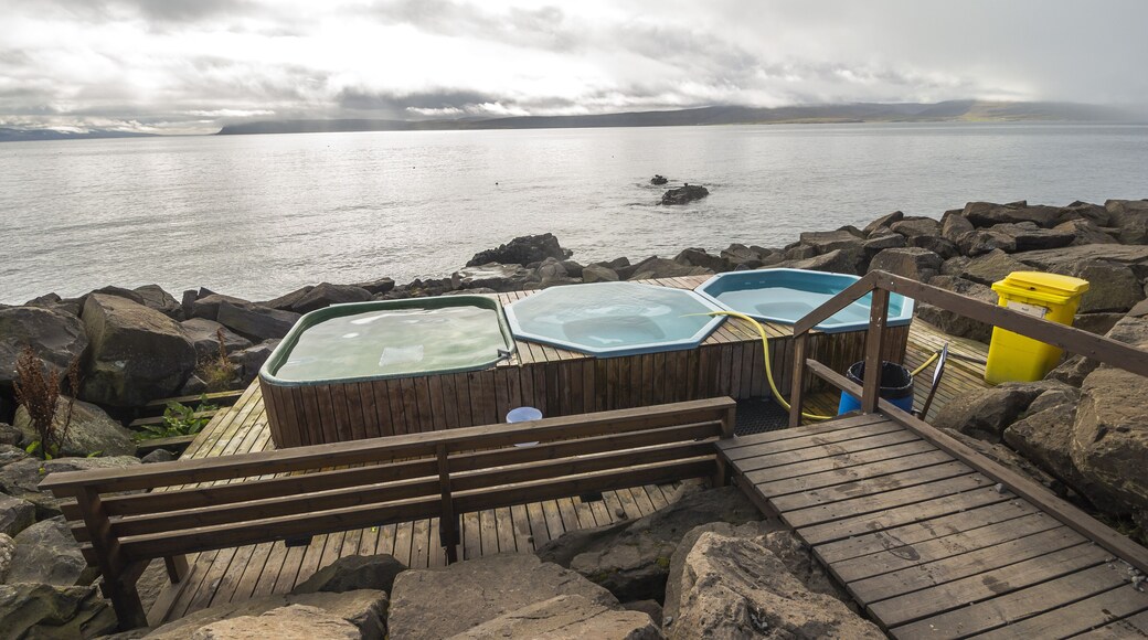 Drangsnes hot pools in westfjord region of Iceland