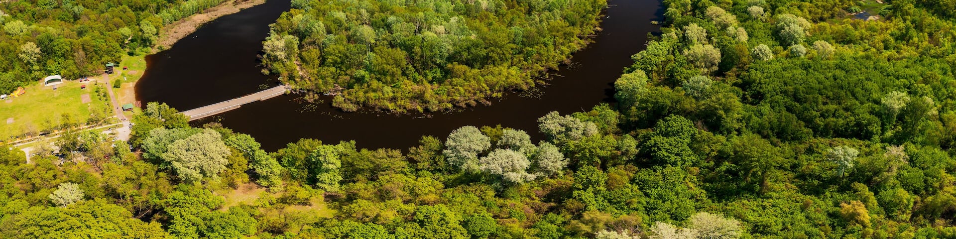 Backwater of Tisza river in Hungary. Amazing aerial panoramic photo about a famous nature area in Near by Kecskemet city next to Toserdo village.