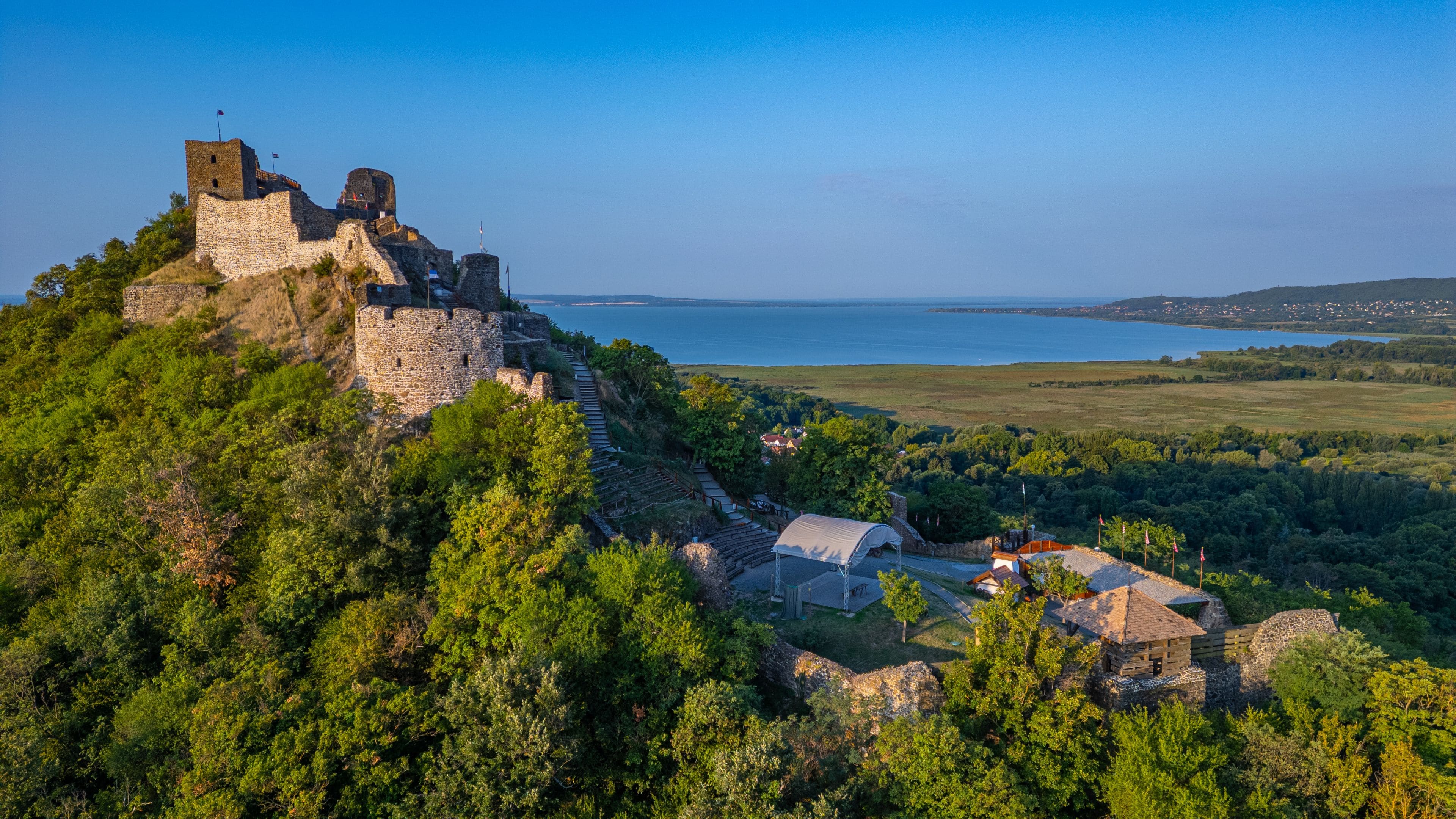 Sunrise view of Szigliget castle in Hungary