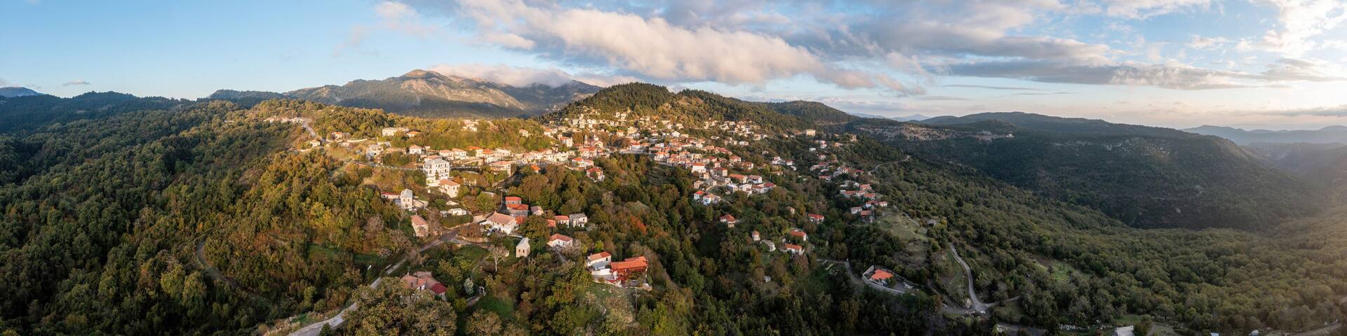 Greece village Kosmas on mountain Parnonas aerial panorama, Peloponnese