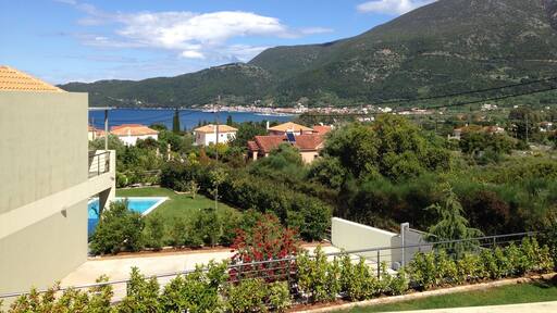 The view from the villa, looking out towards Sami from Karovomylos