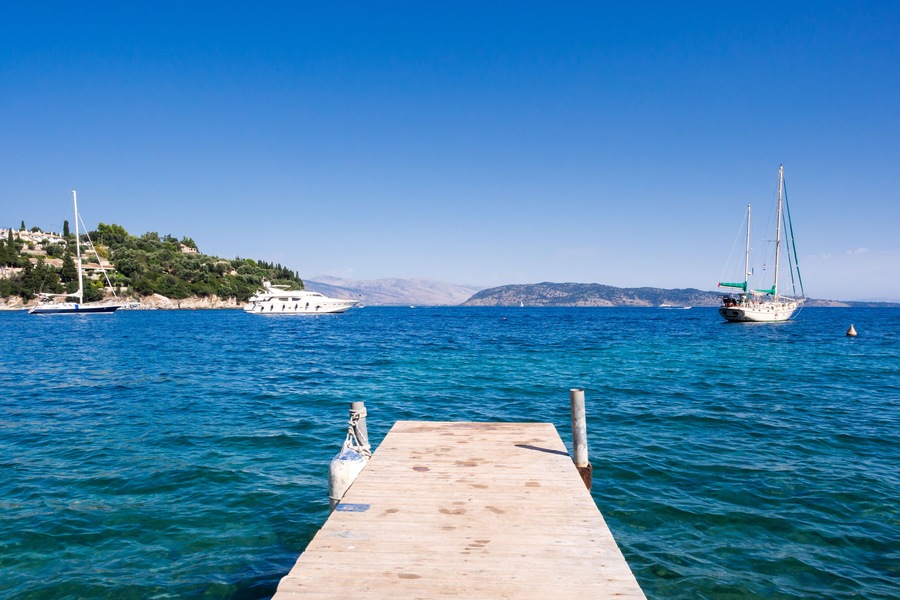 Pier in Kalami village on Corfu island, Greece, Shutterstock ID 534328804, Purchase Order: SP-1394 HA Batch 3 Part 1, Order Number: , Client/Licensee: HomeAway, Other: To be paid with HA budget