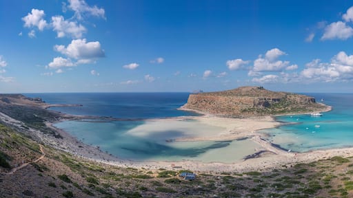 Panoramic aerial view of the scenic Balos Lagoon on Crete, Greece