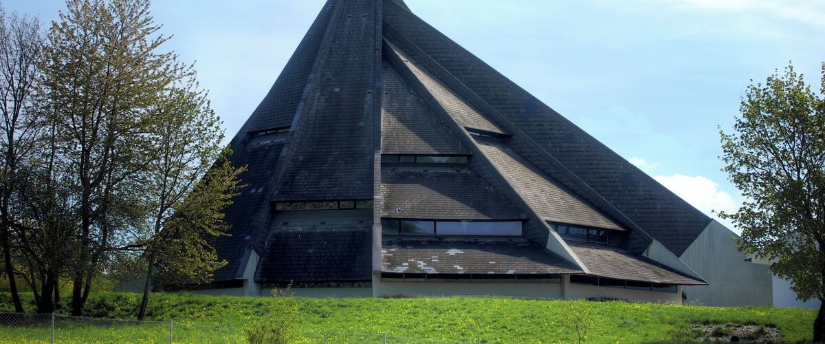 Highway church "Maria am Wege" in Windach, administration district Landsberg am Lech, Bavaria, Germany, as seen from South.
