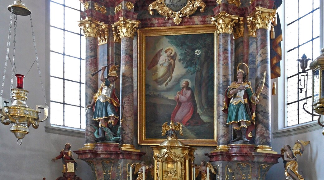 Pfarrkirche Mariä Himmelfahrt in Thannhausen (Schwaben); Hochaltar, um 1744, mit Altarbild "Ölberg" von Xaver Abele, um 1900