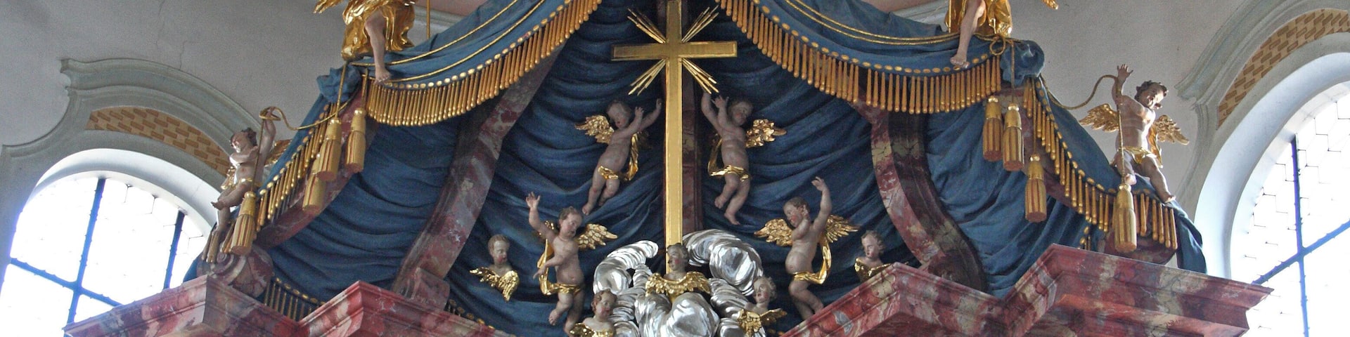 Pfarrkirche Mariä Himmelfahrt in Thannhausen (Schwaben); Detail des Hochaltarauszuges, 19. Jh.