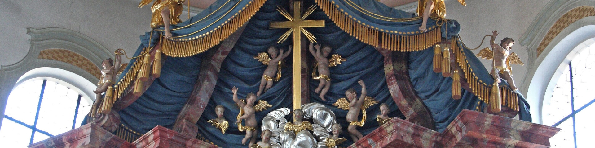 Pfarrkirche Mariä Himmelfahrt in Thannhausen (Schwaben); Detail des Hochaltarauszuges, 19. Jh.