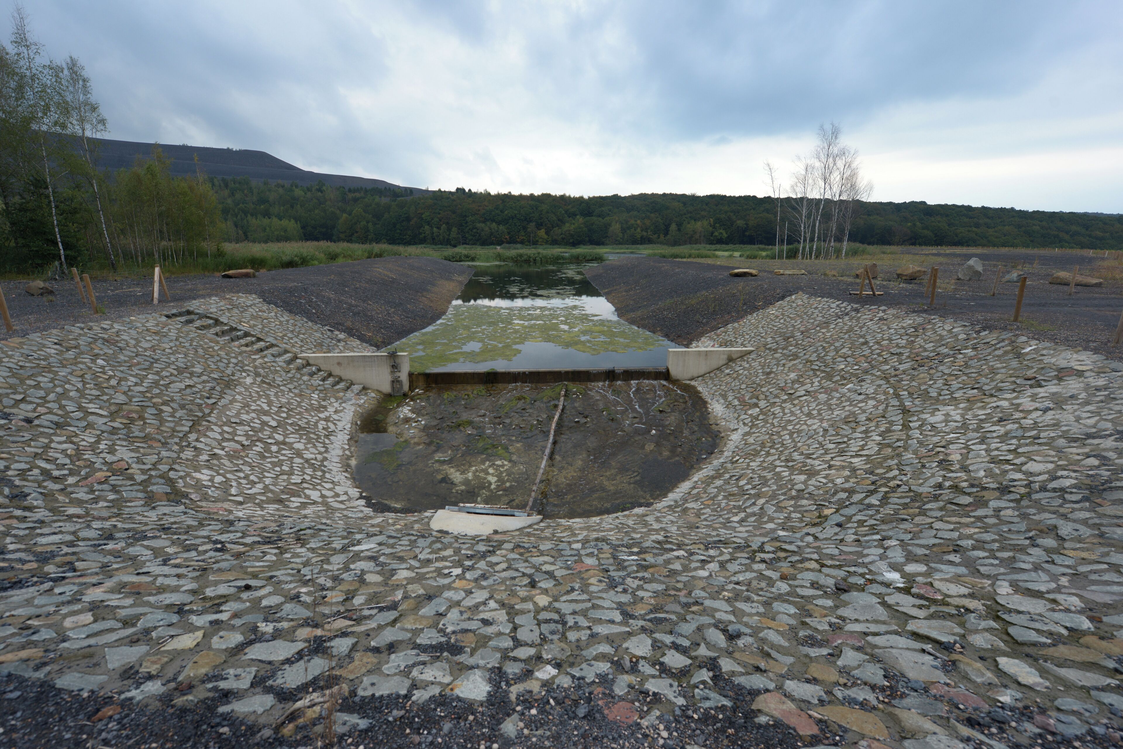 Überlauf des Kohlbachtalweihers bei Quierschied, Saarland/ Deutschland (2016).