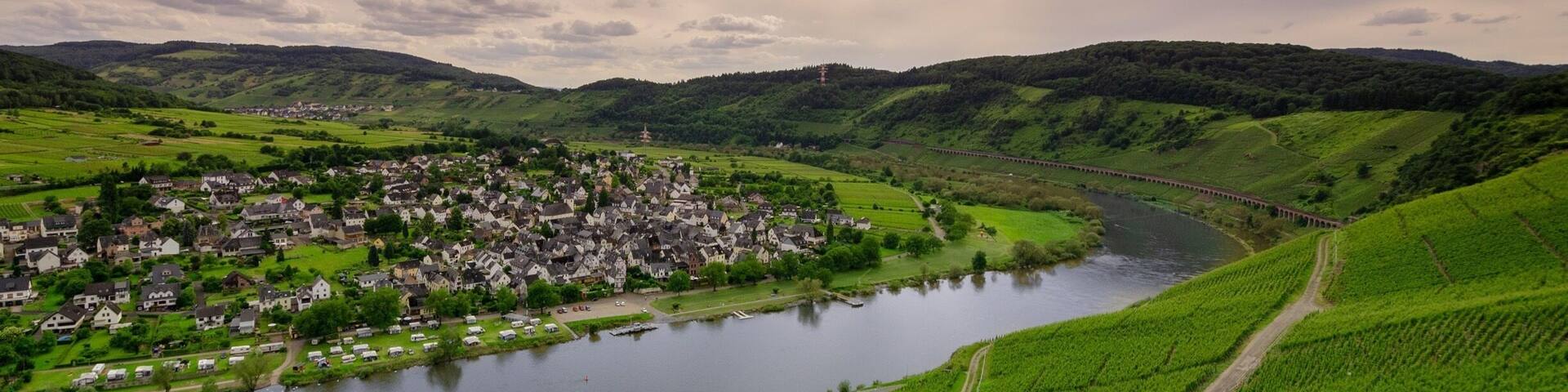 Sunset along the Mosel River in Germany in the Cochem-Zell district of Rhineland-Palatinate.