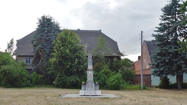 Eastern view of war memorial in Schönwerder , Prenzlau municipality, Uckermark district, Brandenburg state, Germany