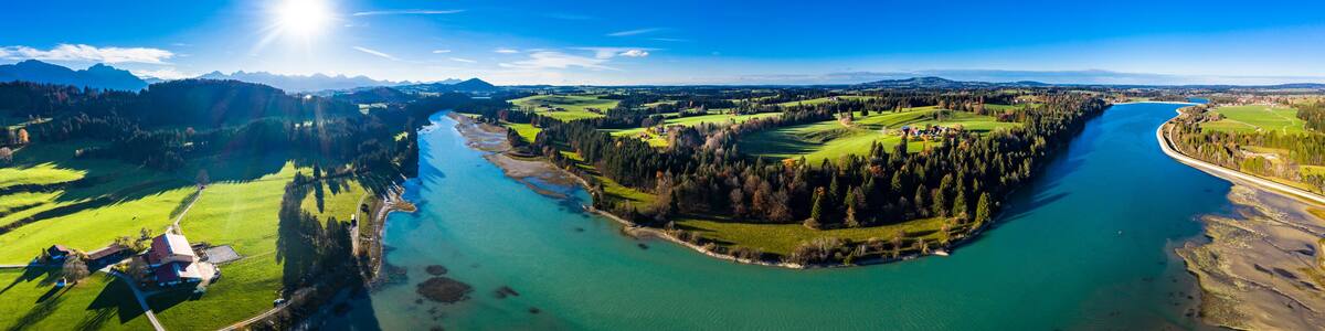 Germany, Bavaria, East Allgaeu, Fuessen, Prem, Aerial view of Lech reservoir
