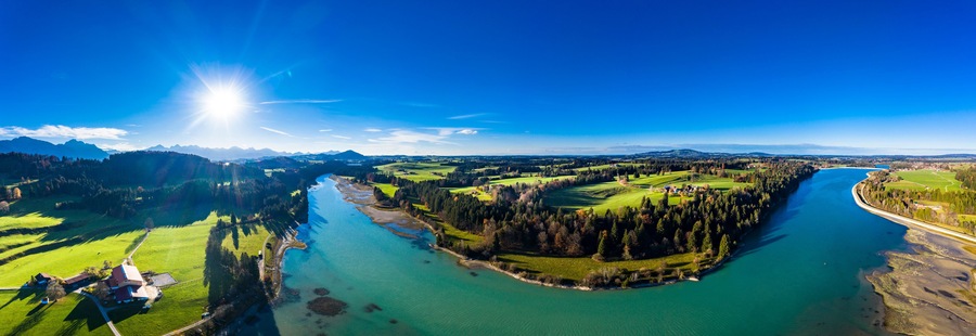 Germany, Bavaria, East Allgaeu, Fuessen, Prem, Aerial view of Lech reservoir