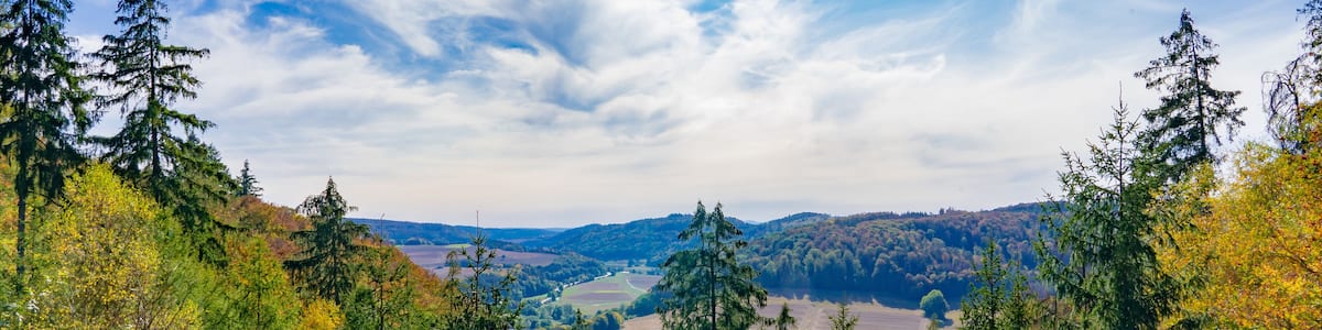 View of the valley in the Kellerwald-Edersee National Park, in Germany, on a sunny autumn day